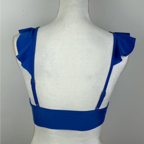Aerie Triangle Ruffle Adjustable Strap Pull Over Bikini Top Size S/P Royal Blue - Picture 2 of 5